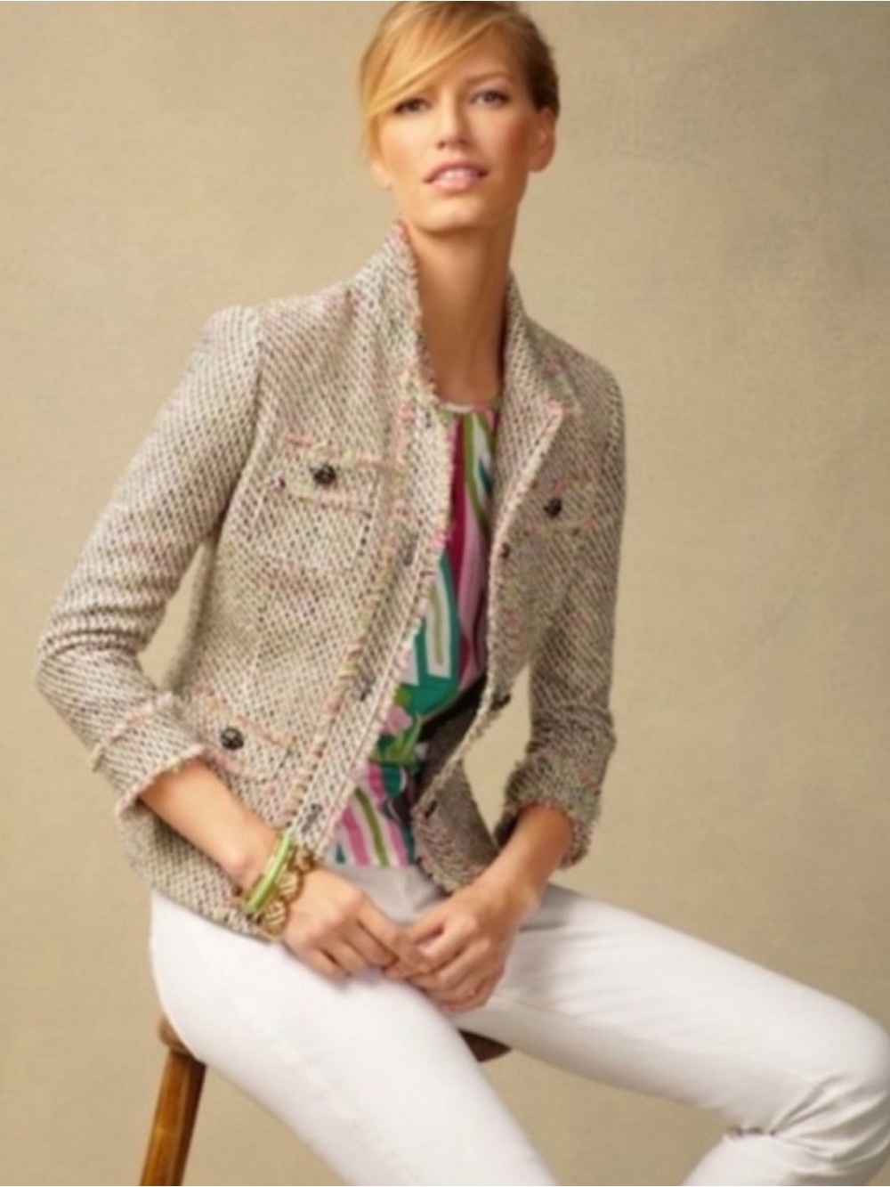 Talbots Multicolor Tweed Crop Blazer